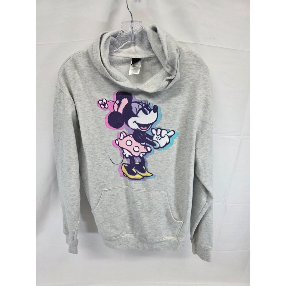 Disney Minnie Mouse Graphic Hoodie Heather Grey Sweatshirt Small Jerry Leigh